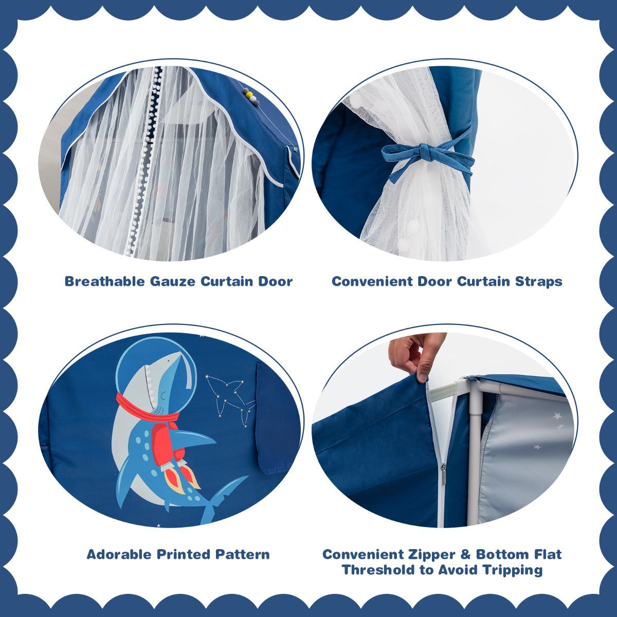 Large Kids Play Tent with Removable Padded Mat & Gauze Door Curtain