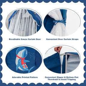 Large Kids Play Tent with Removable Padded Mat & Gauze Door Curtain