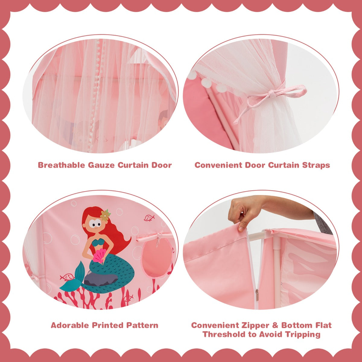 Large Kids Play Tent with Removable Padded Mat & Gauze Door Curtain