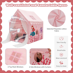 Large Kids Play Tent with Removable Padded Mat & Gauze Door Curtain