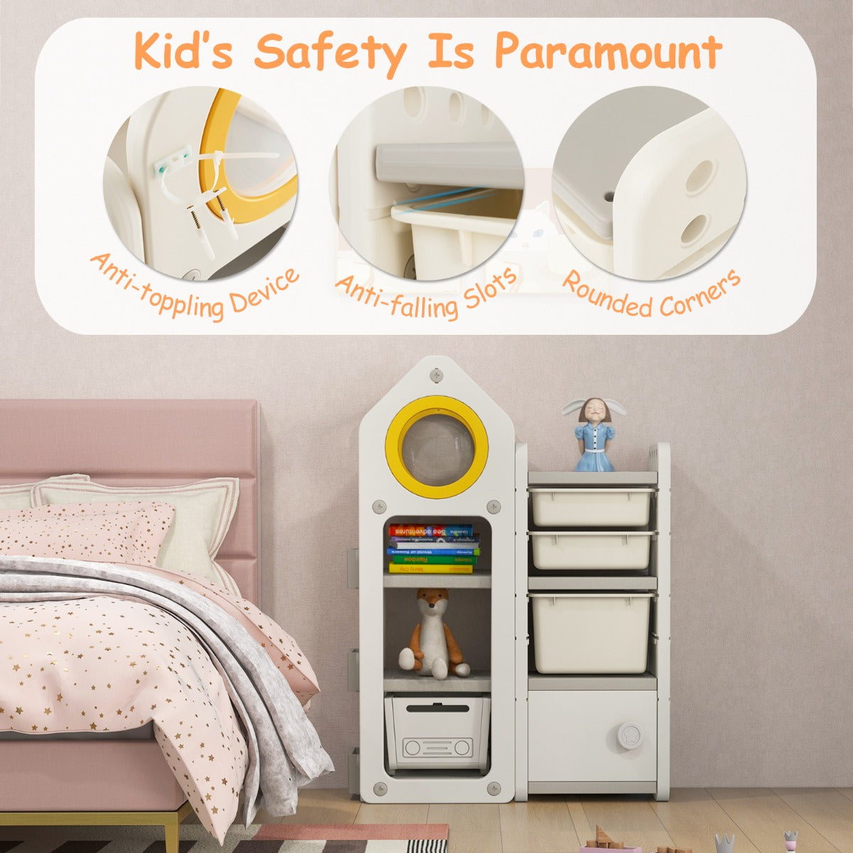 Kids Toy Storage Organizer with Mobile Trolley for Playroom