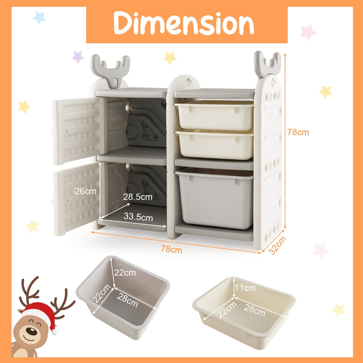 Kids Toy Storage Organizer with Antler Top for Playroom