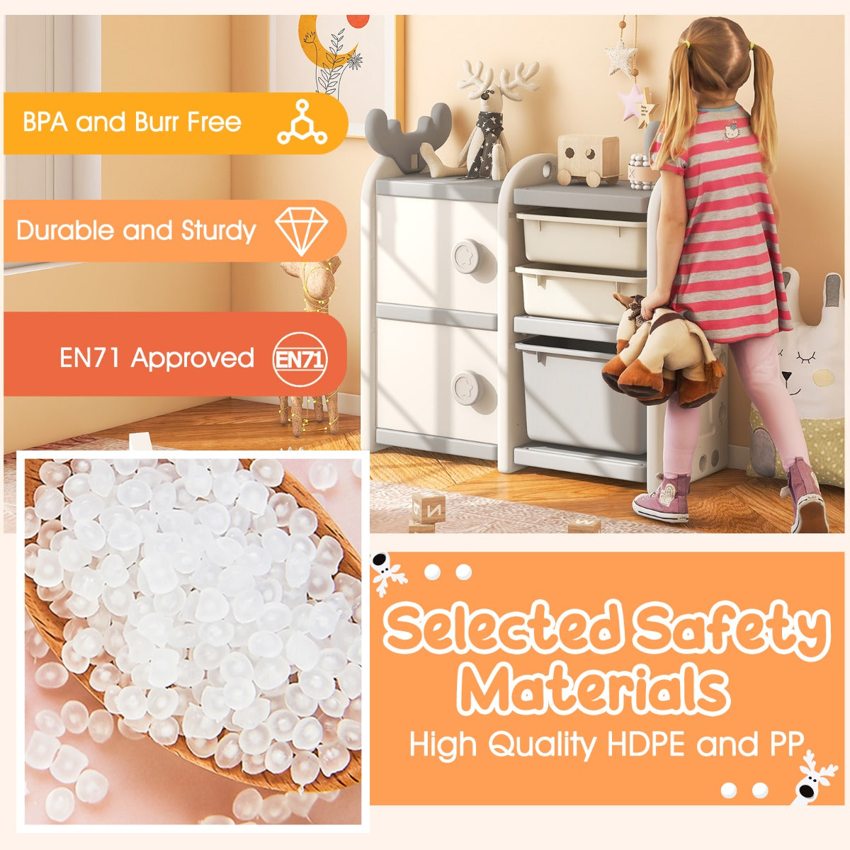 Kids Toy Storage Organizer with Antler Top for Playroom