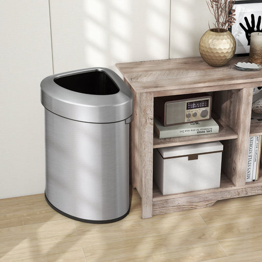 60L Stainless Corner Steel Trash Bin with Anti-slip Bottom for Narrow Space Kitchen Living Room
