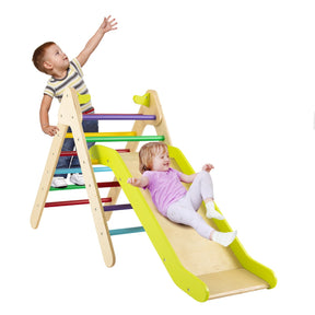 2 in 1 Kids Wooden Climbing Triangle Set with Slide