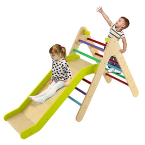 2 in 1 Kids Wooden Climbing Triangle Set with Slide