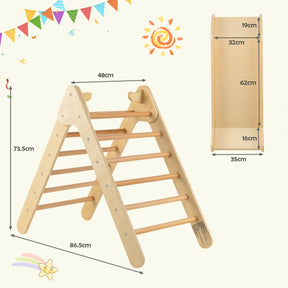 2 in 1 Kids Wooden Climbing Triangle Set with Slide