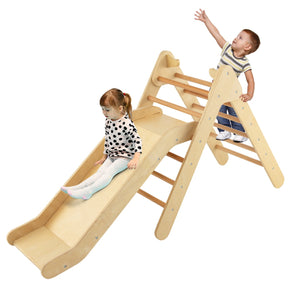 2 in 1 Kids Wooden Climbing Triangle Set with Slide