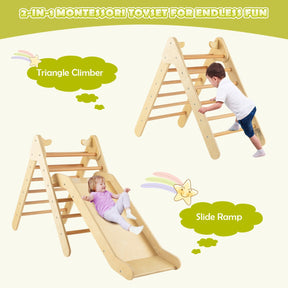 2 in 1 Kids Wooden Climbing Triangle Set with Slide