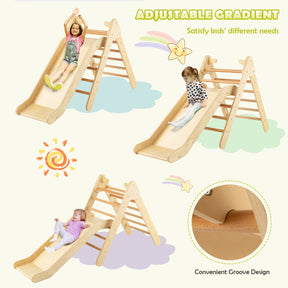 2 in 1 Kids Wooden Climbing Triangle Set with Slide