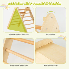 2 in 1 Kids Wooden Climbing Triangle Set with Slide