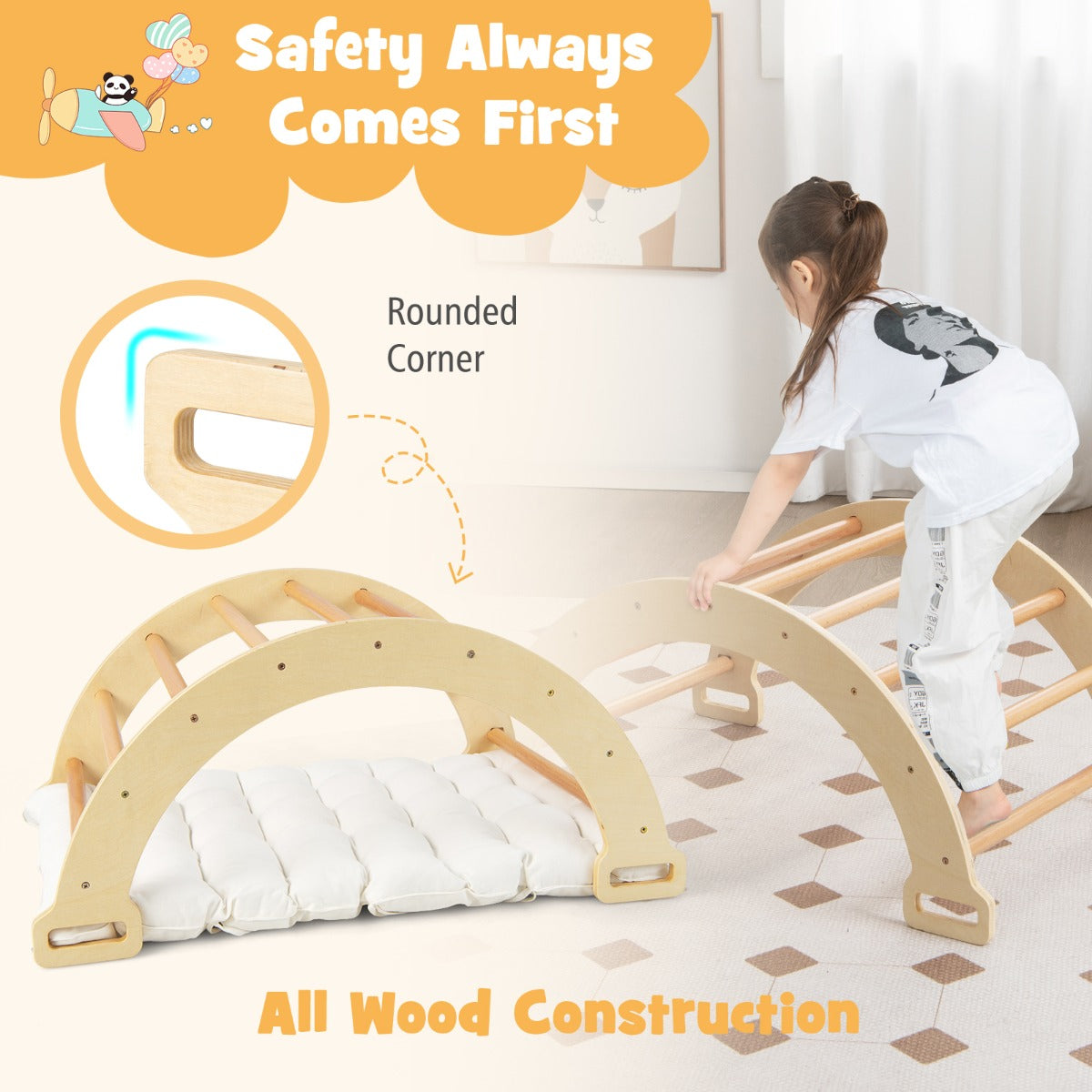 3-in-1 Double-Sided wooden Arch Rocker with Soft Cushion for Kids