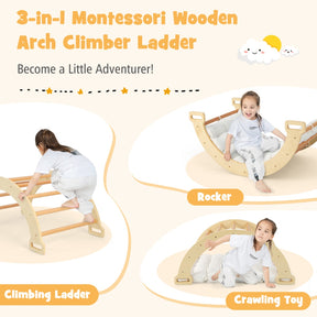 3-in-1 Double-Sided wooden Arch Rocker with Soft Cushion for Kids