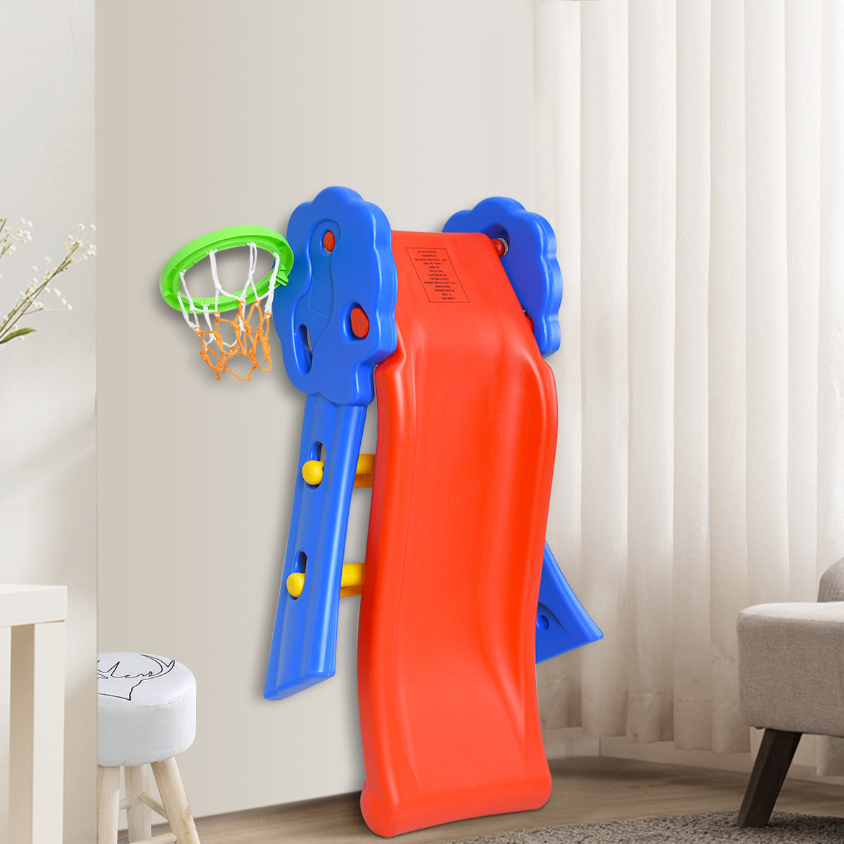 2-in-1 Kids Folding Slide and Climber with Basketball Hoop