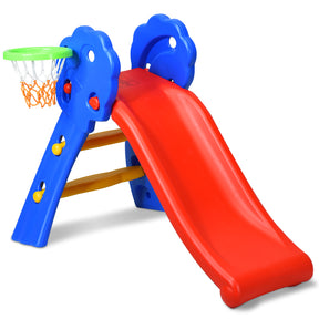 2-in-1 Kids Folding Slide and Climber with Basketball Hoop