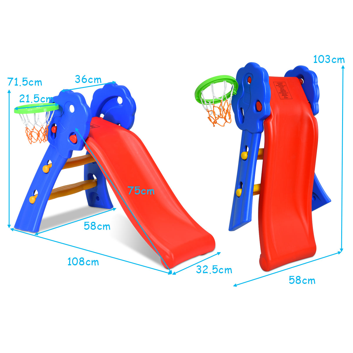 2-in-1 Kids Folding Slide and Climber with Basketball Hoop