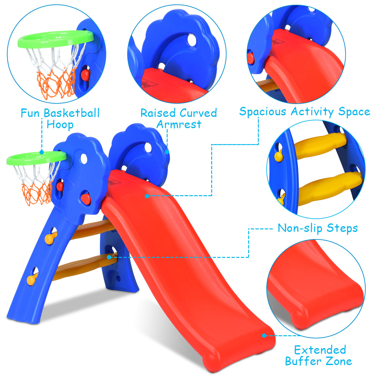 2-in-1 Kids Folding Slide and Climber with Basketball Hoop