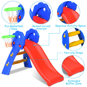 2-in-1 Kids Folding Slide and Climber with Basketball Hoop