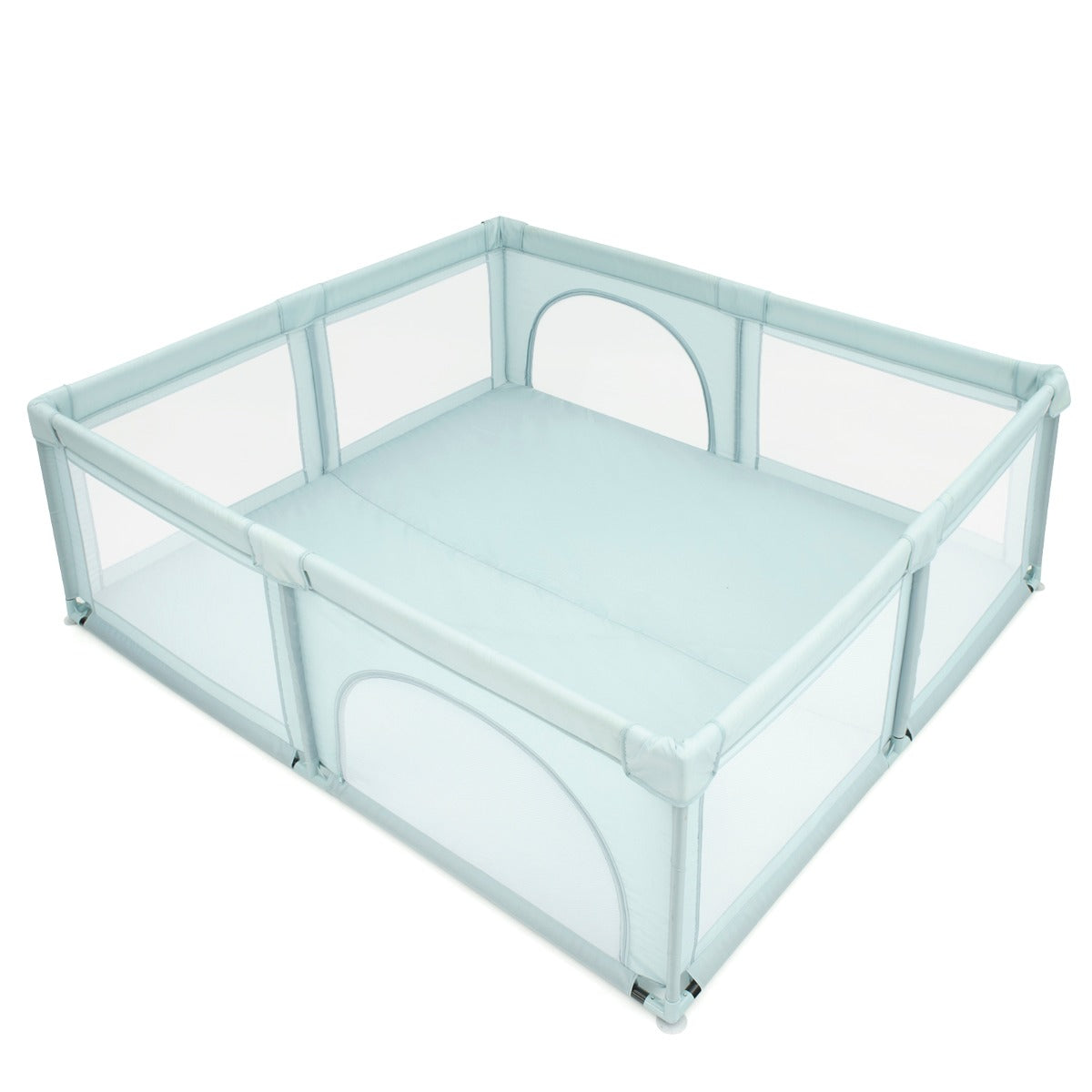 206 x 185.5 x 68 cm Extra Large Baby Playpen with Safety Gates and Mesh Walls