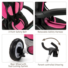 6-in-1 Folding Baby Tricycle with Adjustable & Removable Awning