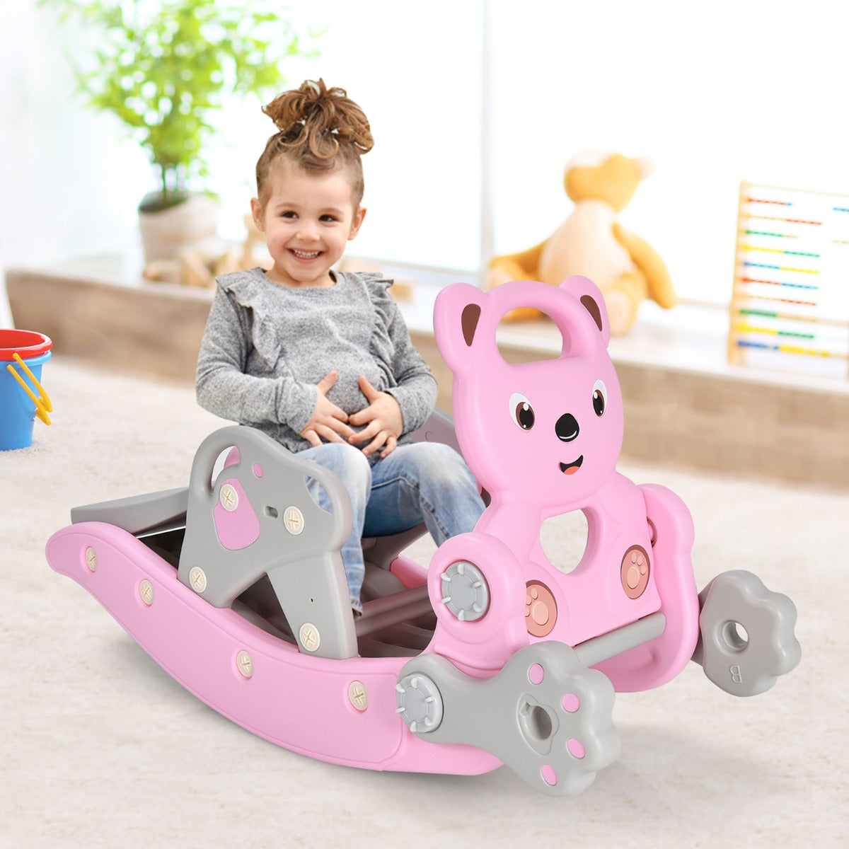 4-in-1 Rocking Horse and Slide Set for Kids