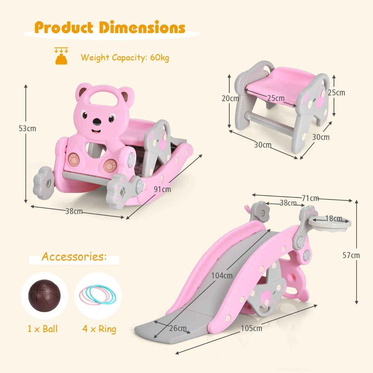 4-in-1 Rocking Horse and Slide Set for Kids