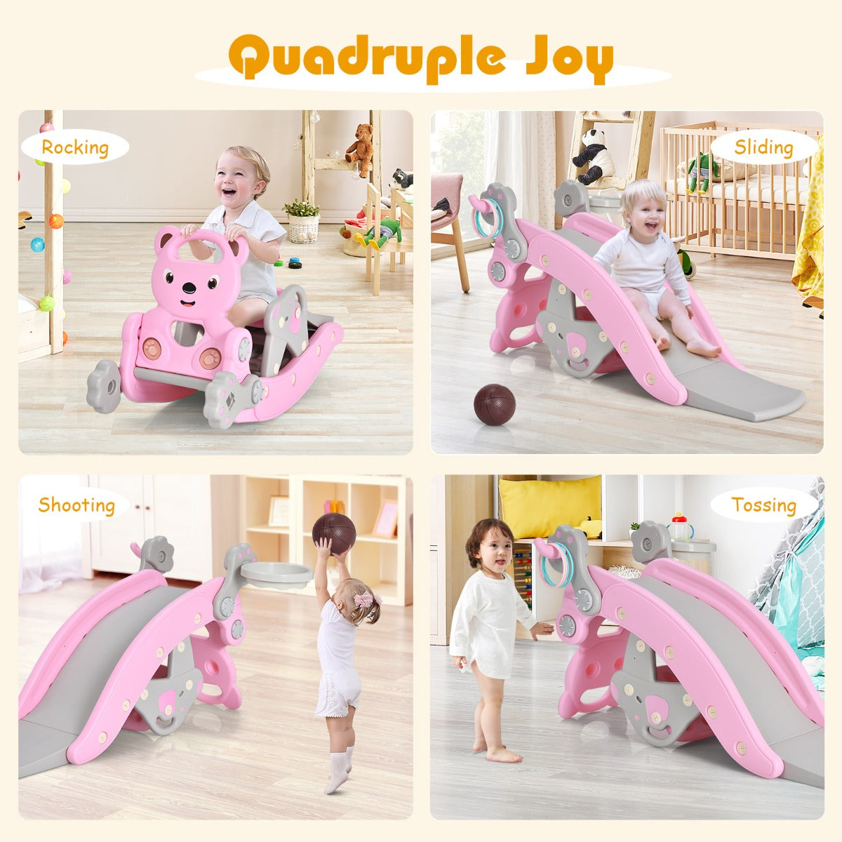 4-in-1 Rocking Horse and Slide Set for Kids