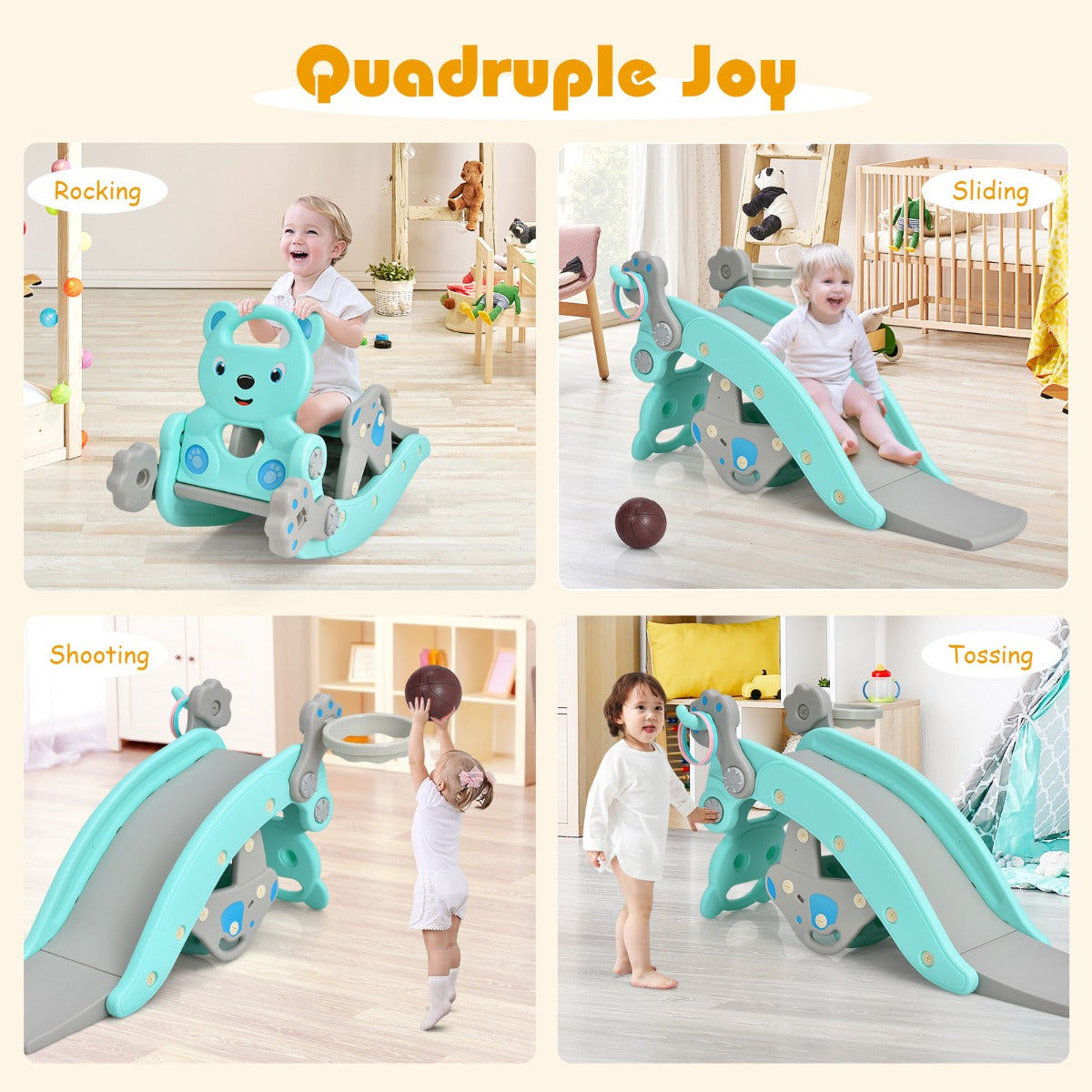 4-in-1 Rocking Horse and Slide Set for Kids