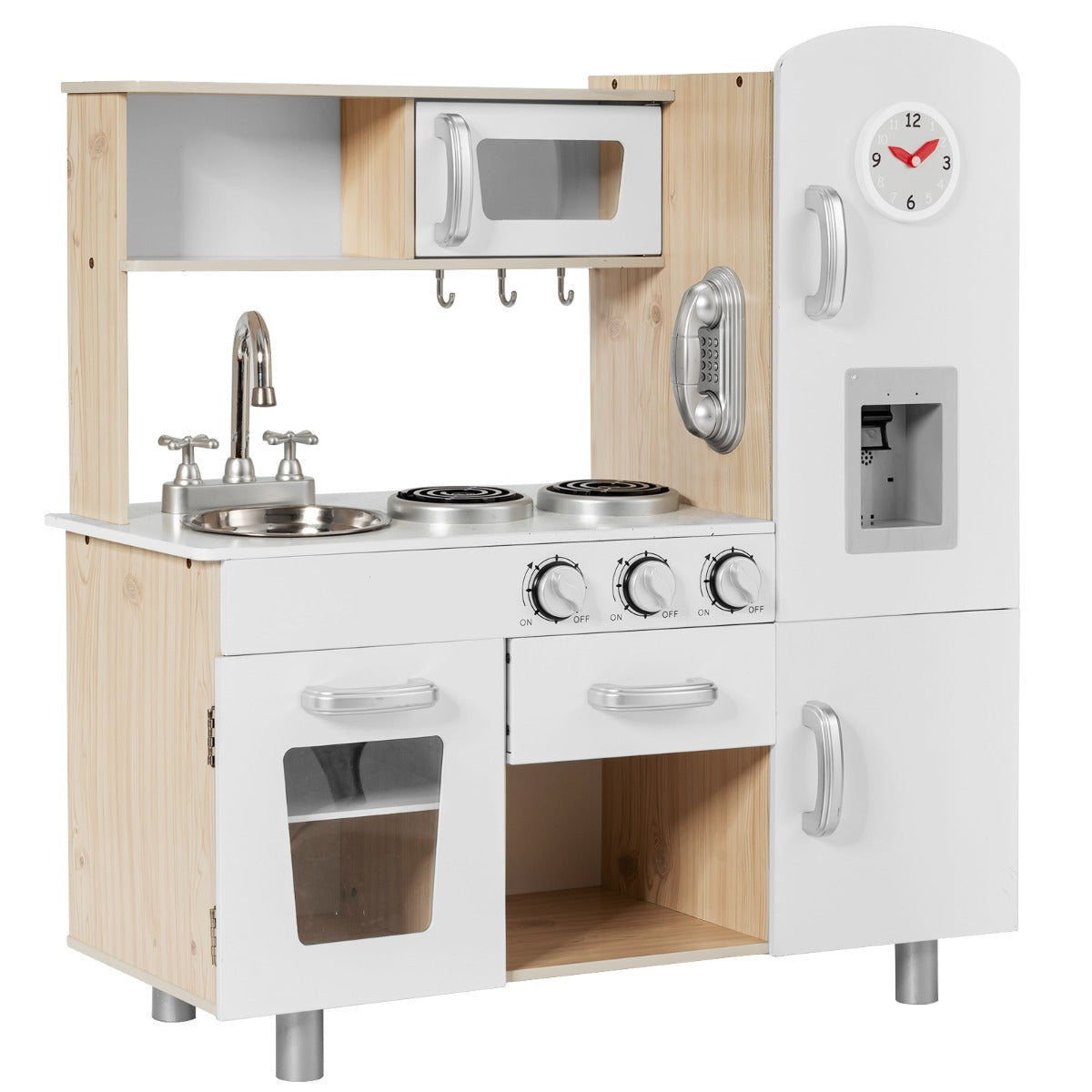 Kids Wooden Pretend Cooking Food Playset with Water Dispenser