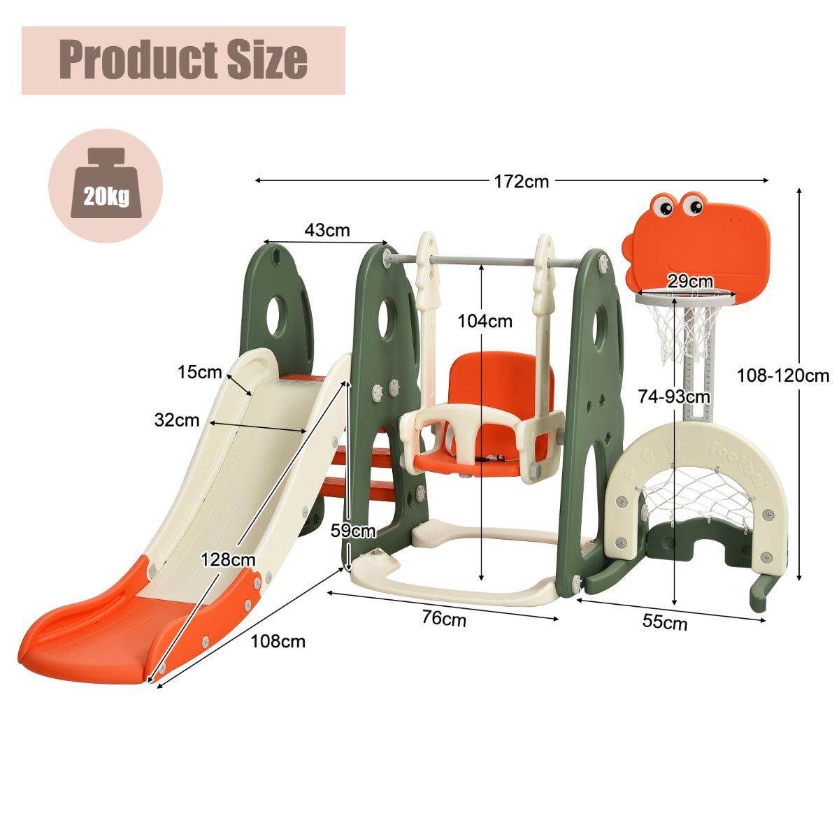 6 in 1 Climber Slide Playset with Basketball Hoop for Kids