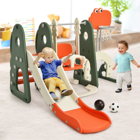 6 in 1 Climber Slide Playset with Basketball Hoop for Kids