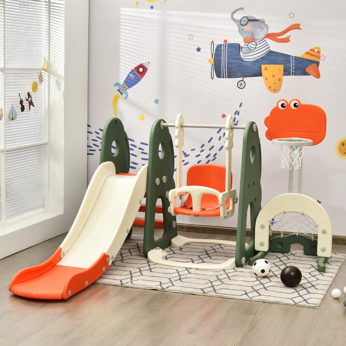 6 in 1 Climber Slide Playset with Basketball Hoop for Kids