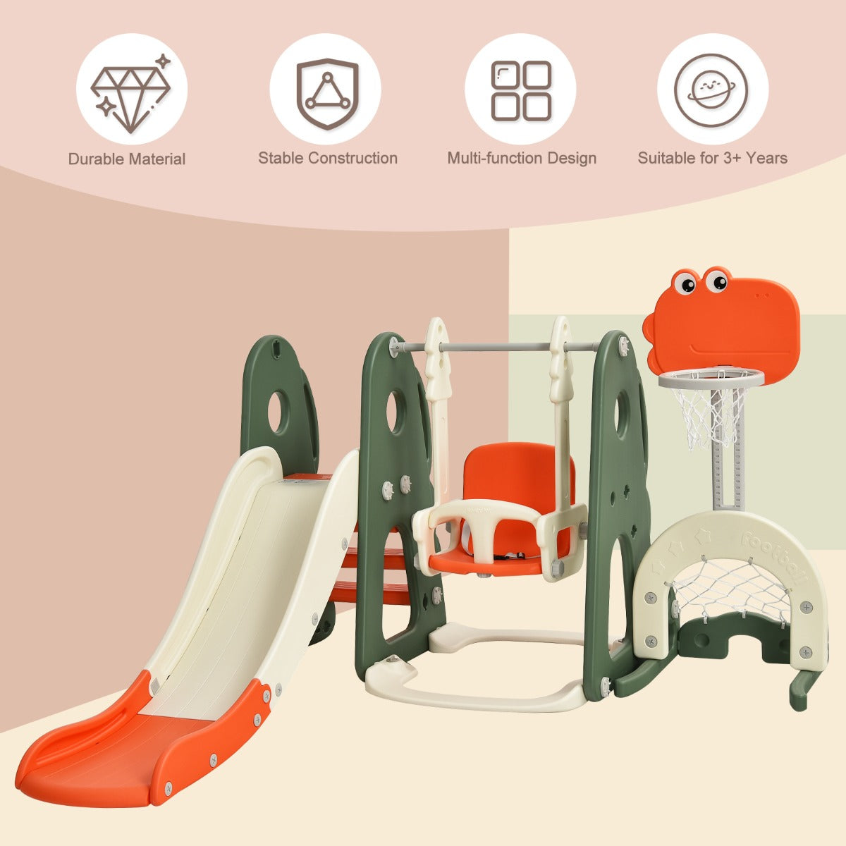 6 in 1 Climber Slide Playset with Basketball Hoop for Kids