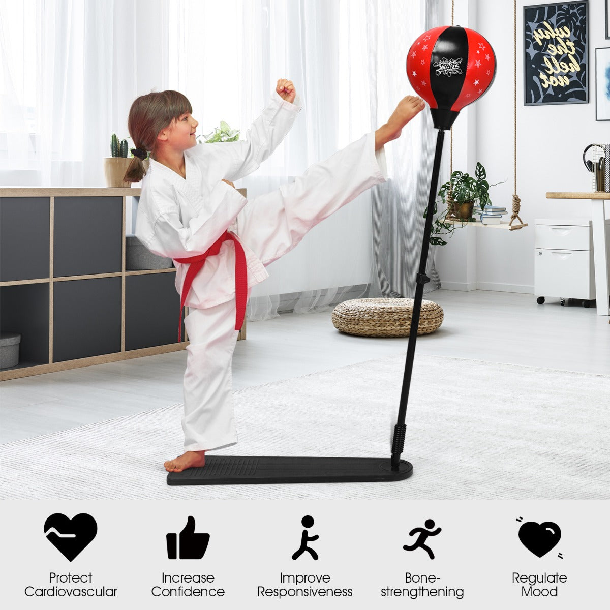 85.09cm-130.81cm Height Adjustable Punching Ball Set with Boxing Gloves & Air Pump