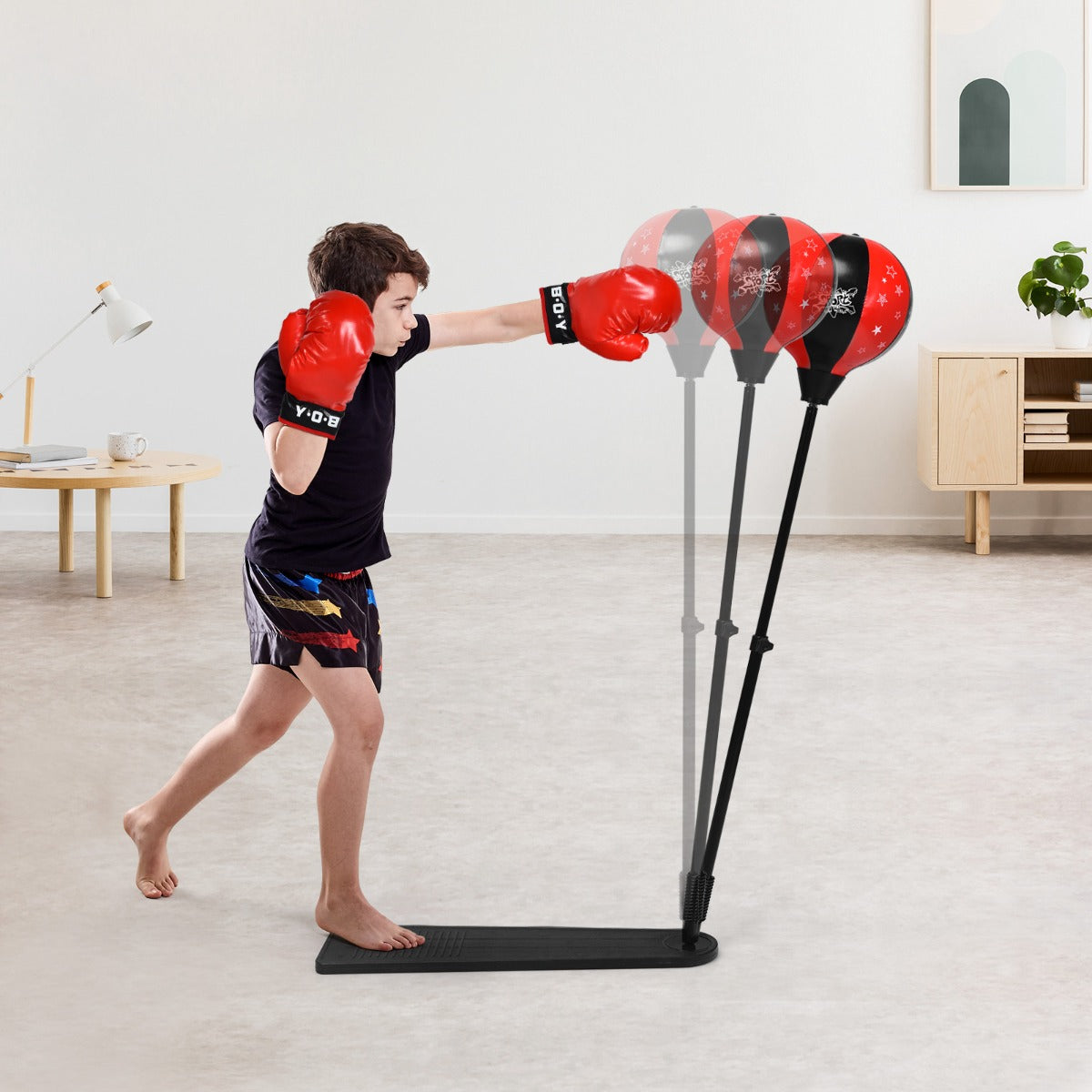 85.09cm-130.81cm Height Adjustable Punching Ball Set with Boxing Gloves & Air Pump