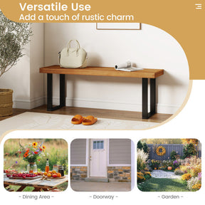 3 Pieces Patio Dining Table Set 63” Rectangle Table and 2 Backless Bench