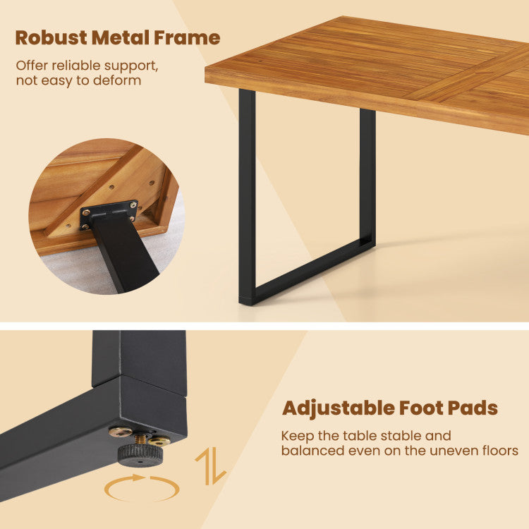 3 Pieces Patio Dining Table Set 63” Rectangle Table and 2 Backless Bench