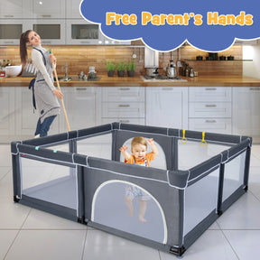 206 x 185.5 x 68 cm Baby Playpen with 50 Pieces Ocean Balls and 4 Handlebars