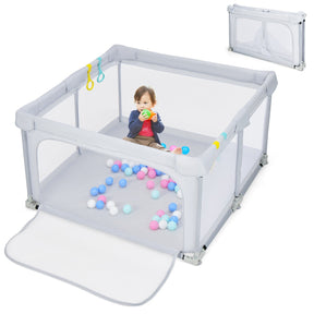 124 x 124 x 70 cm Foldable Baby Playpen Interactive Activity Center with Balls Pull Rings