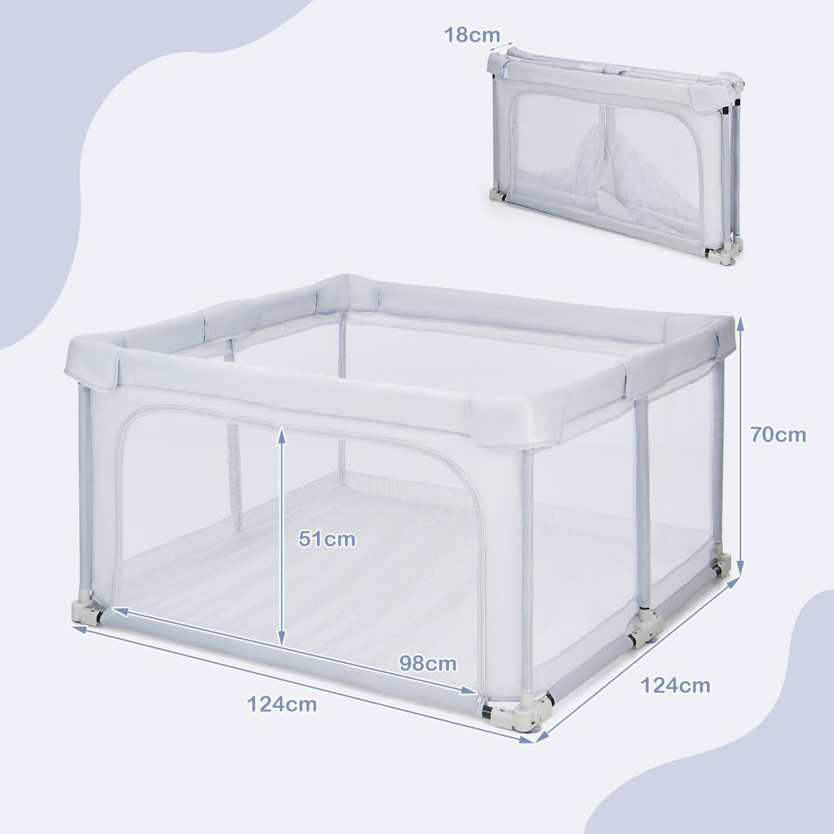 124 x 124 x 70 cm Foldable Baby Playpen Interactive Activity Center with Balls Pull Rings