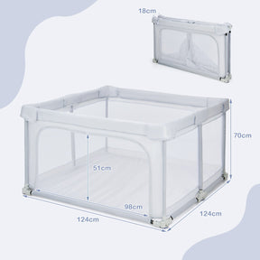 124 x 124 x 70 cm Foldable Baby Playpen Interactive Activity Center with Balls Pull Rings