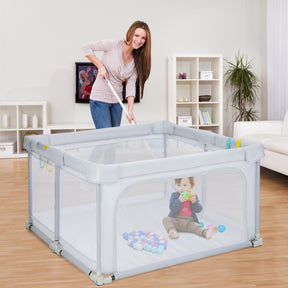 124 x 124 x 70 cm Foldable Baby Playpen Interactive Activity Center with Balls Pull Rings