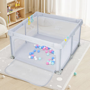 124 x 124 x 70 cm Foldable Baby Playpen Interactive Activity Center with Balls Pull Rings