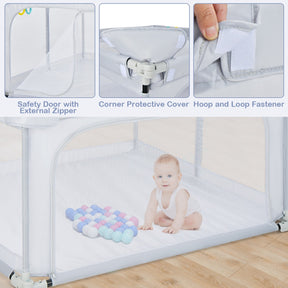 124 x 124 x 70 cm Foldable Baby Playpen Interactive Activity Center with Balls Pull Rings