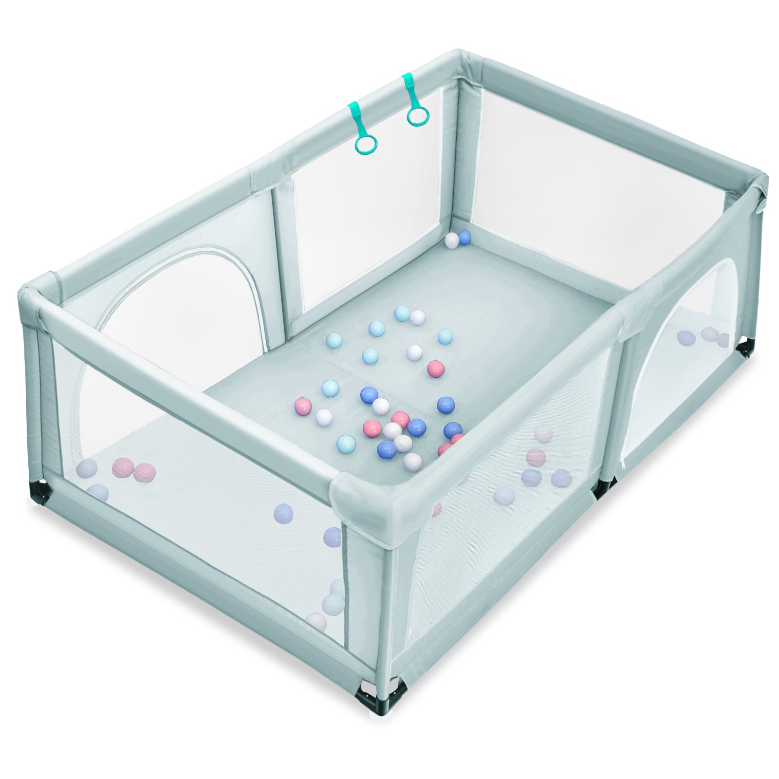 190 x 120 x 69 cm Large Baby Playpen with 50 Balls & Breathable Mesh Zipper Door