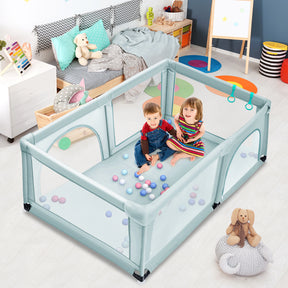 190 x 120 x 69 cm Large Baby Playpen with 50 Balls & Breathable Mesh Zipper Door