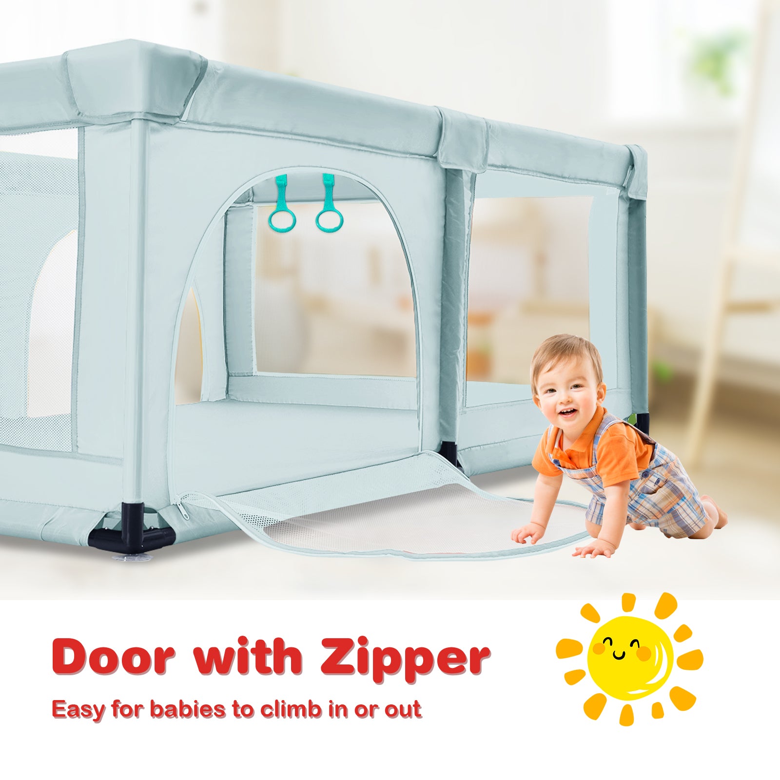 190 x 120 x 69 cm Large Baby Playpen with 50 Balls & Breathable Mesh Zipper Door