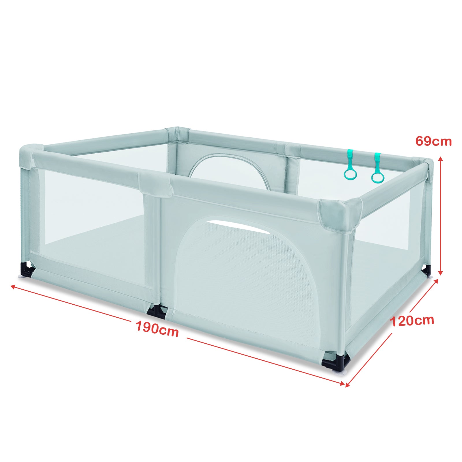 190 x 120 x 69 cm Large Baby Playpen with 50 Balls & Breathable Mesh Zipper Door