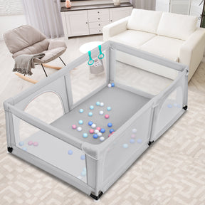 190 x 120 x 69 cm Large Baby Playpen with 50 Balls & Breathable Mesh Zipper Door