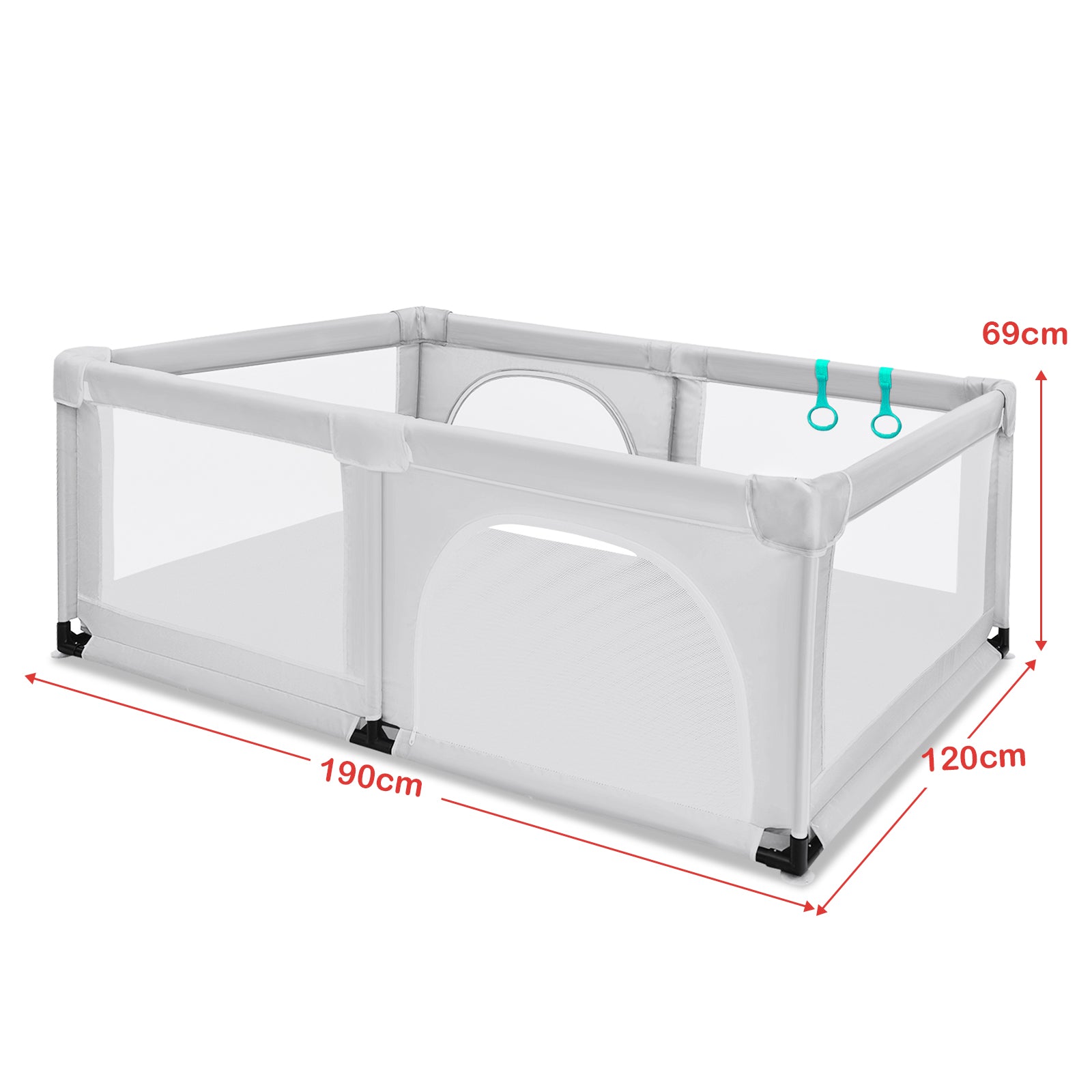 190 x 120 x 69 cm Large Baby Playpen with 50 Balls & Breathable Mesh Zipper Door